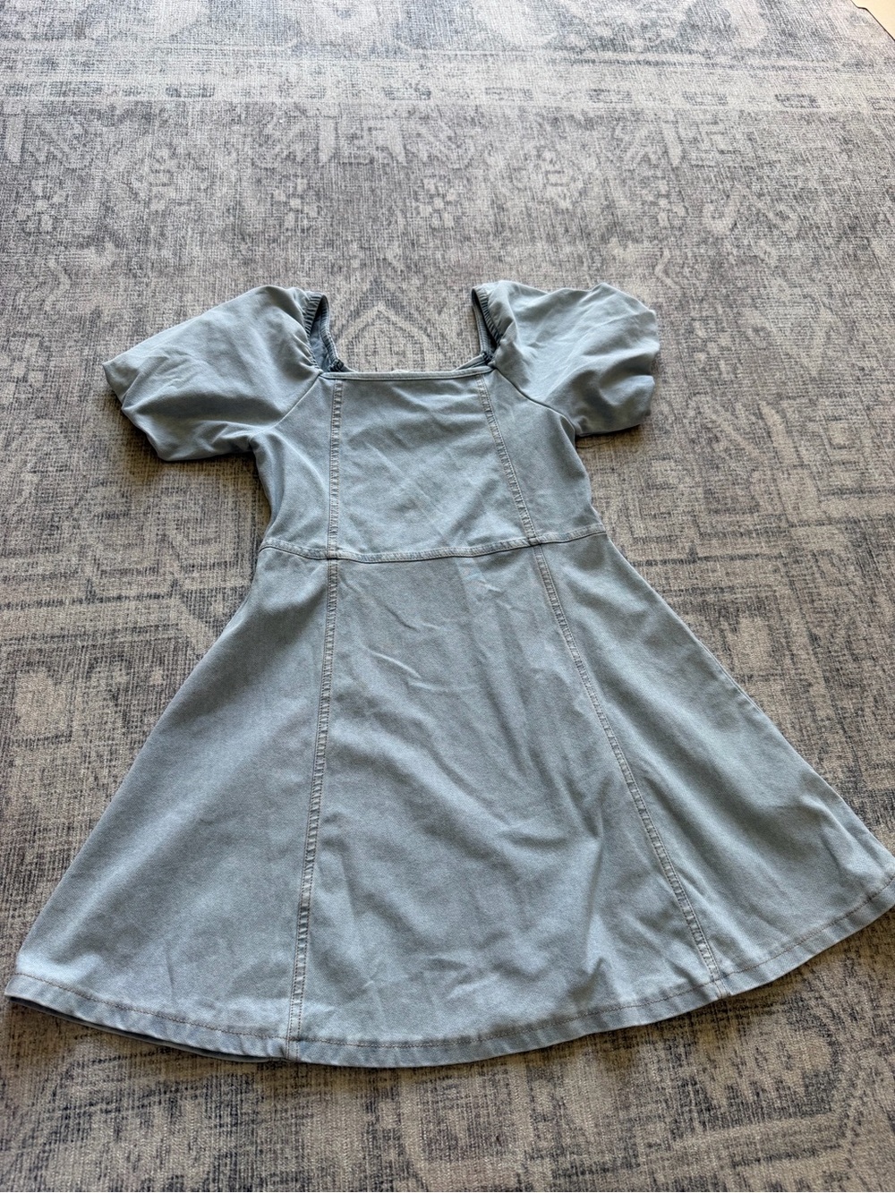 H&M Light Blue Puff-Sleeve Denim-Style Dress